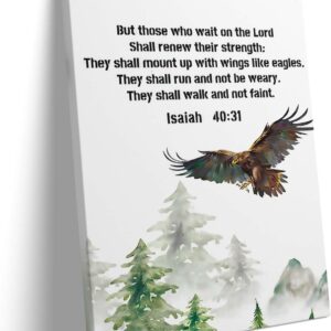 Christian Canvas Wall Art, Isaiah 40:31 Eagle and Forest Poster Print, Inspirational Strength Quote Art, Christian Artwork, Vintage Framed Decor for Home, Office, or Bathroom Decor 20x24inch