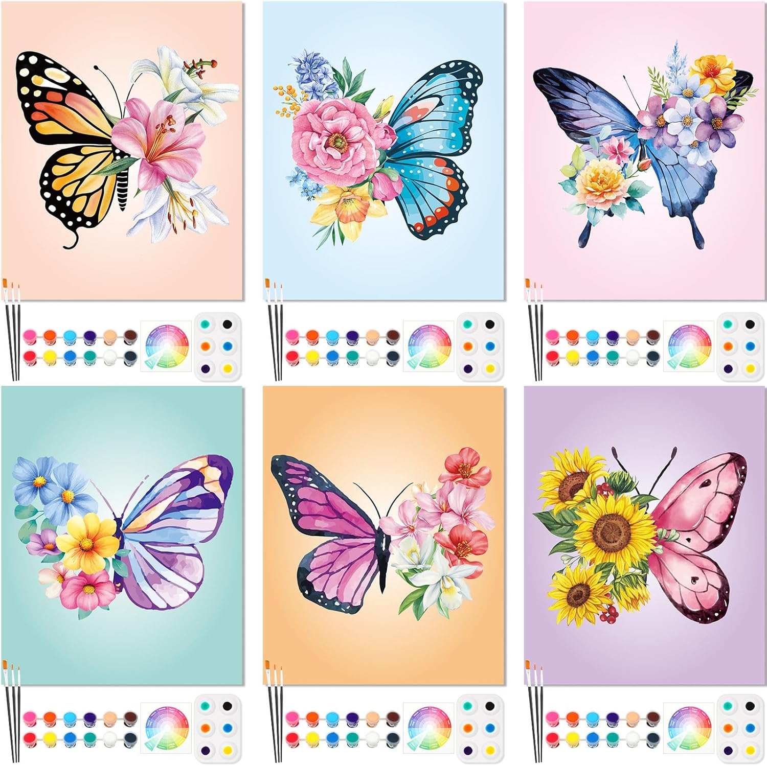Dinifee 6 Pack Pre Drawn Canvas for Painting Pre Printed Canvas Kit 8 x 10 Inch Stretched Cotton Paint and Sip Set for Adults Couple Party Date Night(Butterfly)