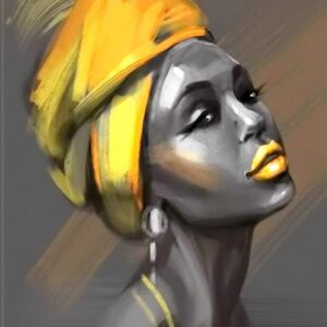 LB African American Women Canvas Wall Art Black Woman Yellow Hair Beauty Abstract Painting Canvas Prints Living Room Bedroom Bathroom Framed Home Decor Ready to Hang, 16x24 inch